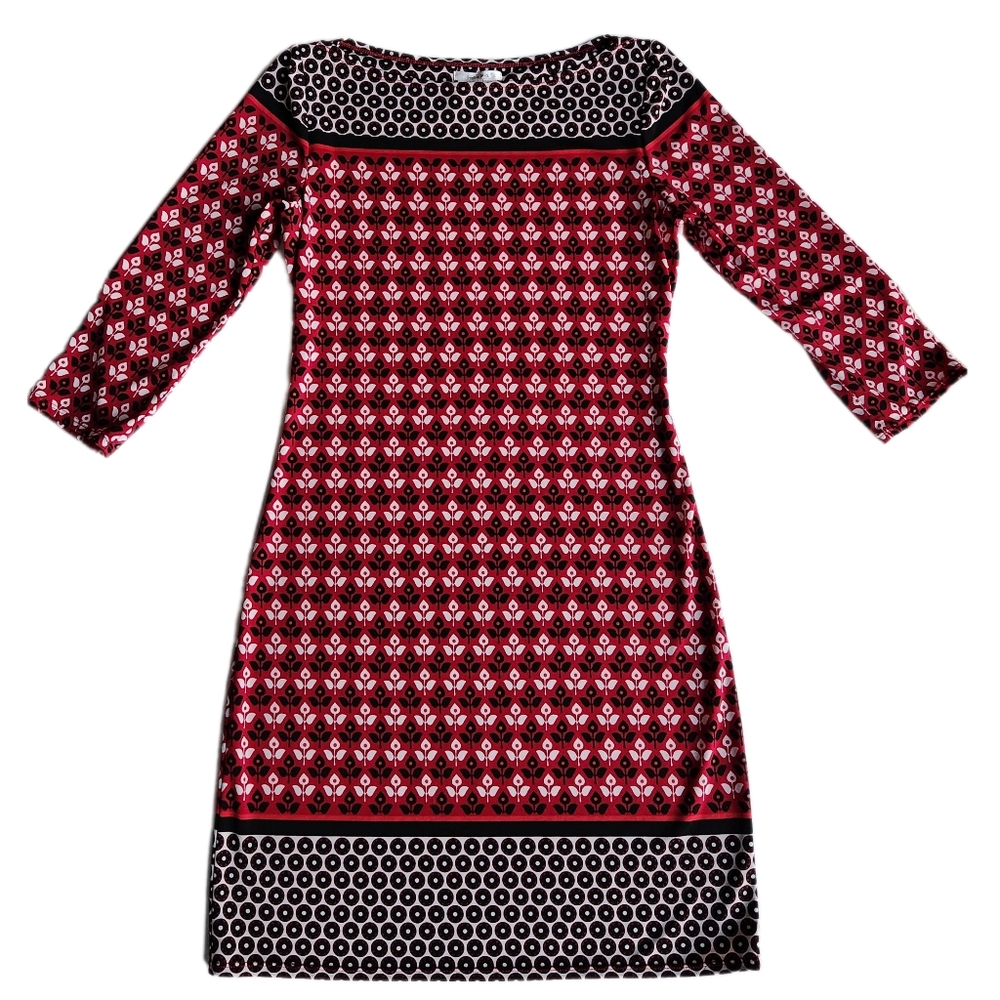 Sophie Max Midi Dress | Geometric Floral Pattern | Size S Style # 3B01W52